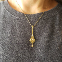 10k gold pearl & diamond filigree Deco necklace pendant lavaliere