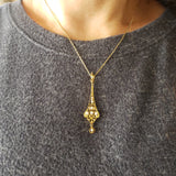 10k gold pearl & diamond filigree Deco necklace pendant lavaliere