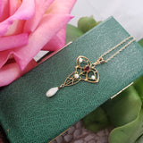 10k gold Victorian pearl & garnet necklace pendant lavaliere