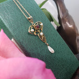 10k gold Victorian pearl & garnet necklace pendant lavaliere