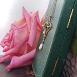 10k gold Victorian pearl & garnet necklace pendant lavaliere