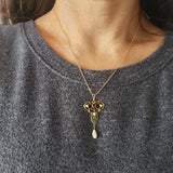 10k gold Victorian pearl & garnet necklace pendant lavaliere