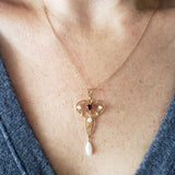 10k gold Victorian pearl & garnet necklace pendant lavaliere