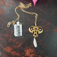 10k gold Nouveau amethyst & pearl necklace pendant lavaliere