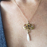 10k gold Nouveau amethyst & pearl necklace pendant lavaliere