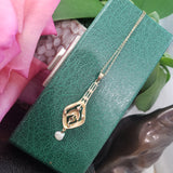 10k gold Victorian old mine cut diamond & pearl necklace pendant lavaliere