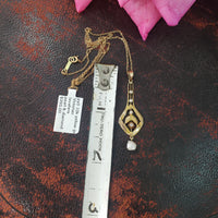 10k gold Victorian old mine cut diamond & pearl necklace pendant lavaliere