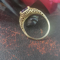 14k gold filigree amethyst ring
