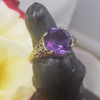 14k gold filigree amethyst ring