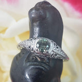 14k white gold green sapphire c.20s filigree Ring
