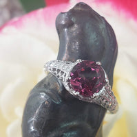Platinum pink raspberry Tourmaline & diamond filigree Ring