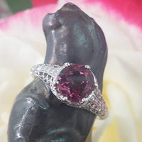 Platinum pink raspberry Tourmaline & diamond filigree Ring