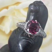 Platinum pink raspberry Tourmaline & diamond filigree Ring