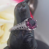 Platinum pink raspberry Tourmaline & diamond filigree Ring