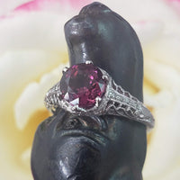 Platinum pink raspberry Tourmaline & diamond filigree Ring