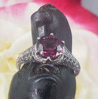 Platinum pink raspberry Tourmaline & diamond filigree Ring