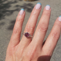 Platinum pink raspberry Tourmaline & diamond filigree Ring