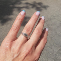 14k white gold green sapphire c.20s filigree Ring