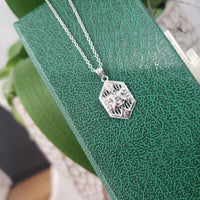 14k white gold Deco diamond filigree necklace pendant