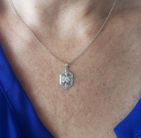 14k white gold Deco diamond filigree necklace pendant