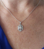 14k white gold Deco diamond filigree necklace pendant