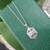14k white gold Deco diamond filigree necklace pendant
