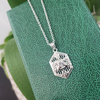 14k white gold Deco diamond filigree necklace pendant