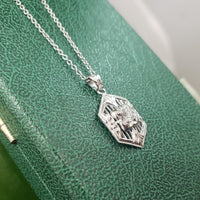 14k white gold Deco diamond filigree necklace pendant
