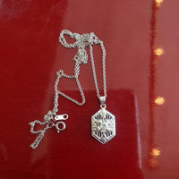 14k white gold Deco diamond filigree necklace pendant