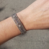 14k white gold c.20's Deco filigree diamond & blue sapphire bracelet