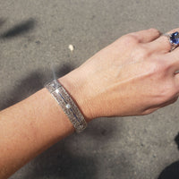 14k white gold c.20's Deco filigree diamond & blue sapphire bracelet
