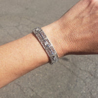 14k white gold c.20's Deco filigree diamond & blue sapphire bracelet