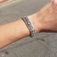 14k white gold c.20's Deco filigree diamond & blue sapphire bracelet