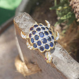 18k yellow gold movable TURTLE diamond, sapphire & ruby pendant necklace