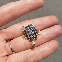 18k yellow gold movable TURTLE diamond, sapphire & ruby pendant necklace