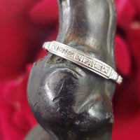 18k white gold 7 diamond c.20's Deco engraved wedding band
