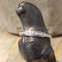 18k white gold 7 diamond c.20's Deco engraved wedding band