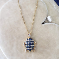 18k yellow gold movable TURTLE diamond, sapphire & ruby pendant necklace