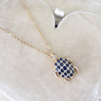 18k yellow gold movable TURTLE diamond, sapphire & ruby pendant necklace
