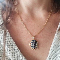 18k yellow gold movable TURTLE diamond, sapphire & ruby pendant necklace