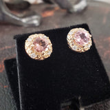 14k gold Pink Tourmaline & diamond Studs