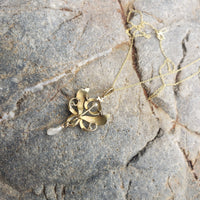 14k gold Nouveau Enamel & pearl lavaliere pendant necklace