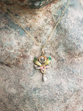 14k gold Nouveau Enamel & pearl lavaliere pendant necklace