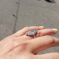 14k white gold mine cut diamond Deco c.20's navette glove shield Ring
