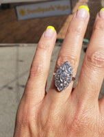 14k white gold mine cut diamond Deco c.20's navette glove shield Ring