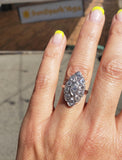 14k white gold mine cut diamond Deco c.20's navette glove shield Ring