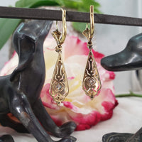 platinum & 18k gold Edwardian old cut diamond filigree lever back earrings