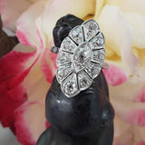 14k white gold mine cut diamond Deco c.20's navette glove shield Ring