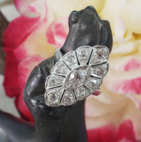 14k white gold mine cut diamond Deco c.20's navette glove shield Ring