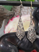 platinum & 18k gold Edwardian old cut diamond filigree lever back earrings
